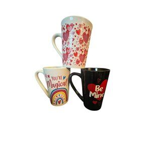 Valentines Day Ceramic Mug Set Of 3  Youre Magical & Be Mine  Heart Pattern  12